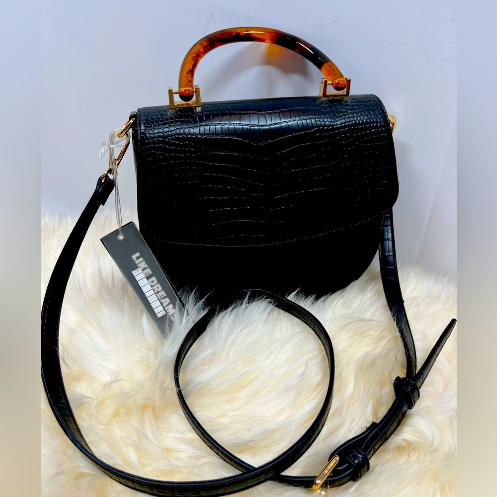 Like Dreams Faux Croc Crossbody Bag w Tortoise lucite handle